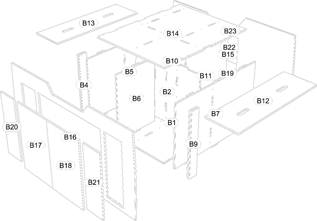 Exploded assembly drawing of bed unit B