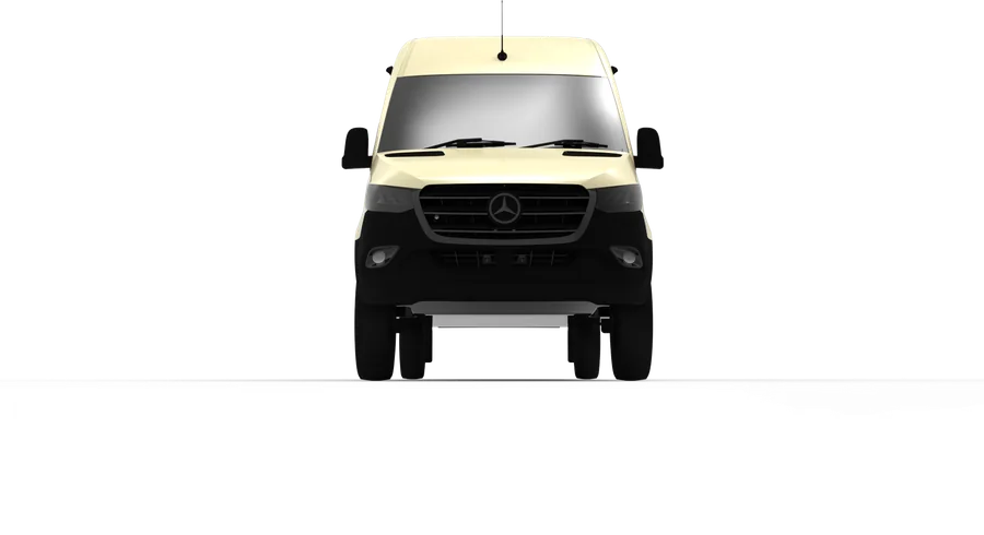 Mercedes Sprinter campervan conversion in cream finish, front view, rendered in 3D by AVN Studio