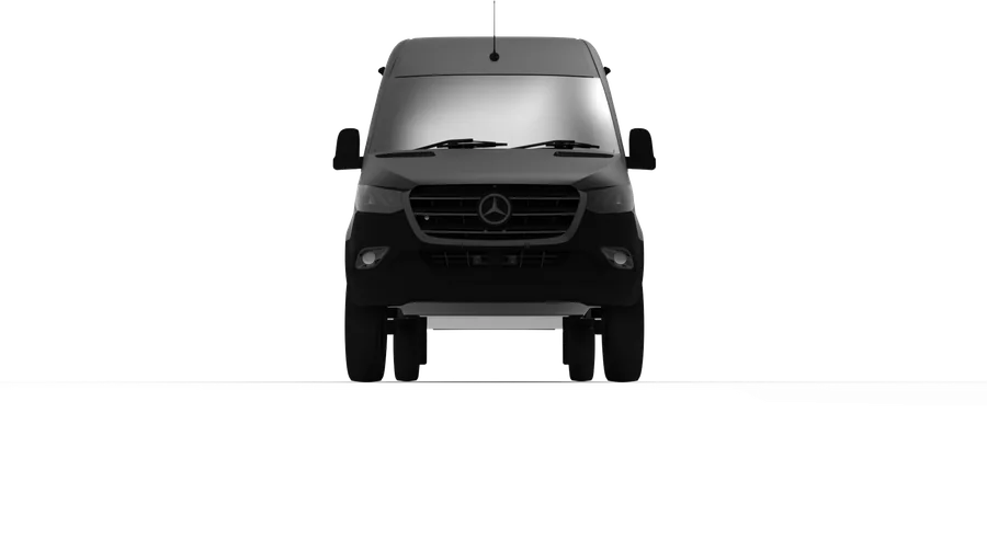 Mercedes Sprinter campervan conversion in graphite finish, front view, rendered in 3D by AVN Studio